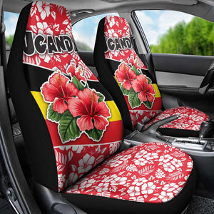 Uganda Car Seat Cover - Red Hibiscus Flowers and National Flag Design