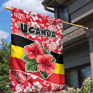 Uganda Garden Flag - Red Hibiscus Flowers and National Flag Design