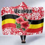 Uganda Hooded Blanket - Red Hibiscus Flowers and National Flag Design