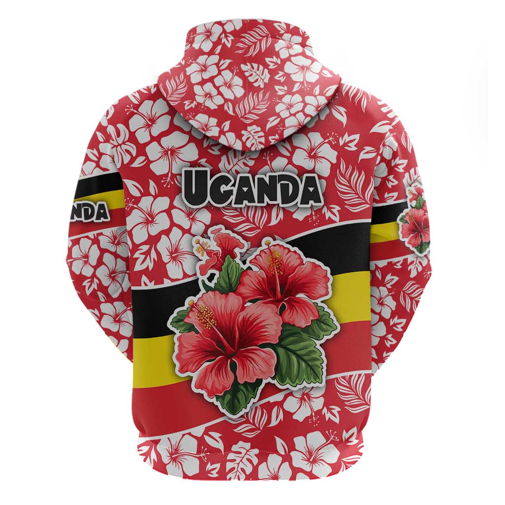 Uganda Hoodie - Red Hibiscus Flowers and National Flag Design