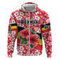 Uganda Hoodie - Red Hibiscus Flowers and National Flag Design
