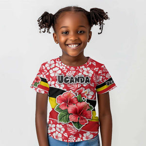 Uganda Kid T shirt - Red Hibiscus Flowers and National Flag Design