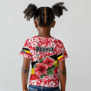 Uganda Kid T shirt - Red Hibiscus Flowers and National Flag Design