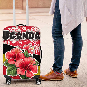 Uganda Luggage Cover - Red Hibiscus Flowers and National Flag Design