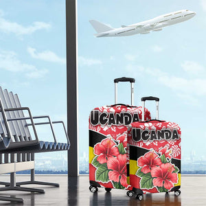 Uganda Luggage Cover - Red Hibiscus Flowers and National Flag Design