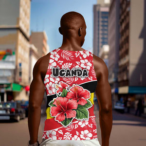 Uganda Men Tank Top - Red Hibiscus Flowers and National Flag Design