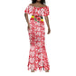 Uganda Mermaid Dress - Red Hibiscus Flowers and National Flag Design