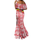 Uganda Mermaid Dress - Red Hibiscus Flowers and National Flag Design