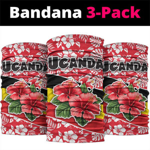 Uganda Neck Gaiter - Red Hibiscus Flowers and National Flag Design TS04