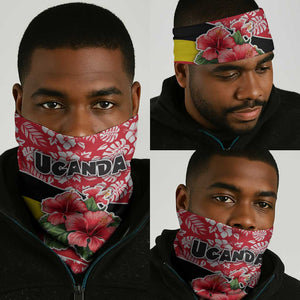 Uganda Neck Gaiter - Red Hibiscus Flowers and National Flag Design TS04