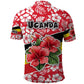 Uganda Polo Shirt - Red Hibiscus Flowers and National Flag Design