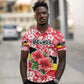 Uganda Polo Shirt - Red Hibiscus Flowers and National Flag Design