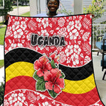 Uganda Quilt - Red Hibiscus Flowers and National Flag Design