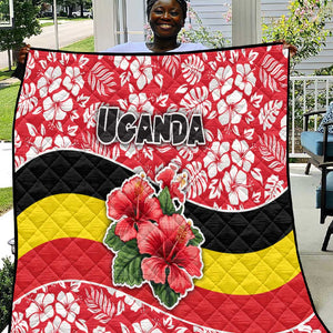Uganda Quilt - Red Hibiscus Flowers and National Flag Design