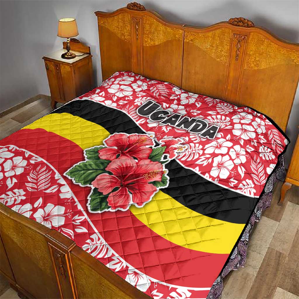 Uganda Quilt - Red Hibiscus Flowers and National Flag Design