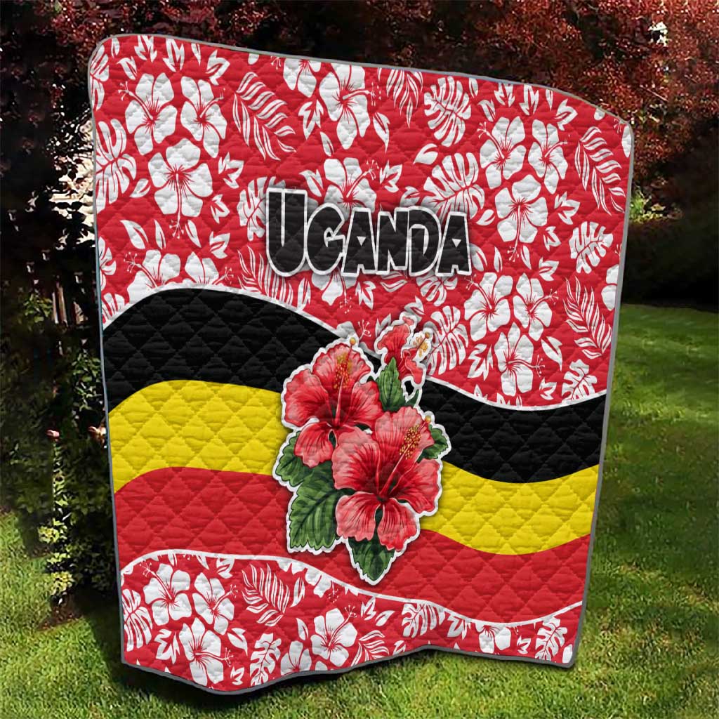 Uganda Quilt - Red Hibiscus Flowers and National Flag Design