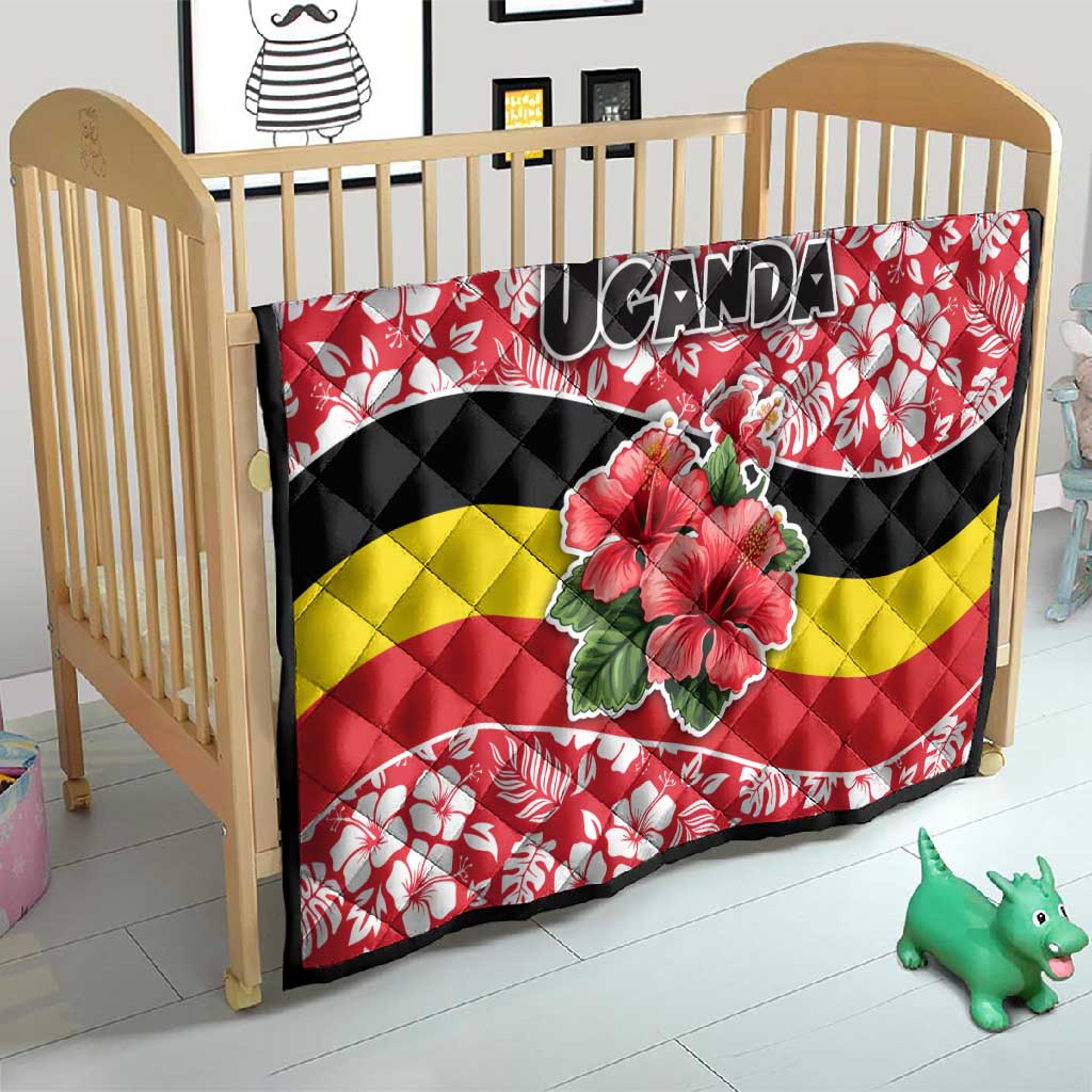 Uganda Quilt - Red Hibiscus Flowers and National Flag Design