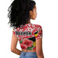 Uganda Raglan Cropped T shirt - Red Hibiscus Flowers and National Flag Design