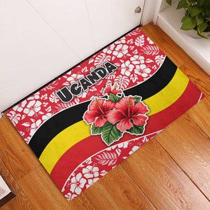Uganda Rubber Doormat - Red Hibiscus Flowers and National Flag Design