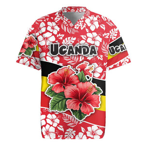 Uganda Rugby Jersey - Red Hibiscus Flowers and National Flag Design