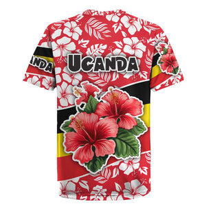 Uganda Rugby Jersey - Red Hibiscus Flowers and National Flag Design
