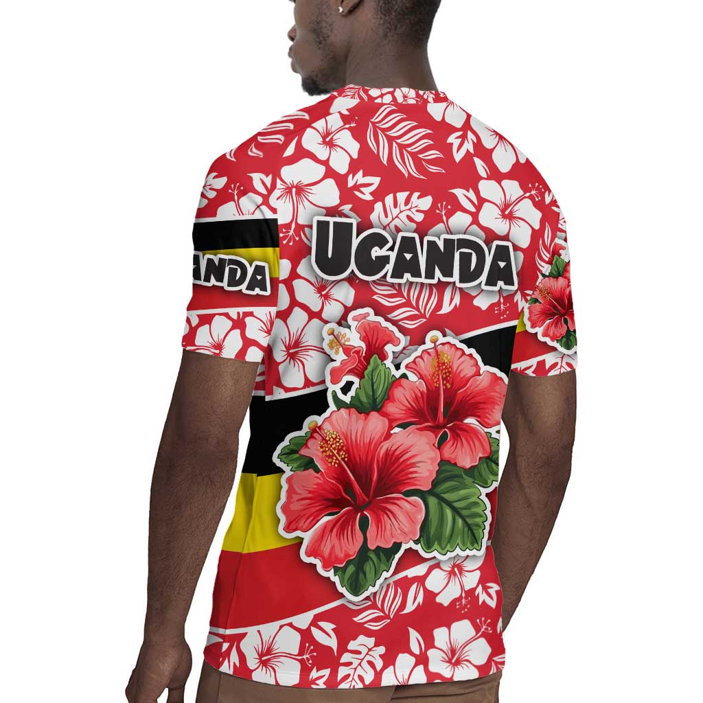 Uganda Rugby Jersey - Red Hibiscus Flowers and National Flag Design