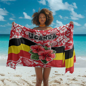Uganda Sarong - Red Hibiscus Flowers and National Flag Design