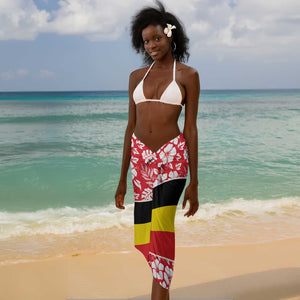 Uganda Sarong - Red Hibiscus Flowers and National Flag Design