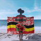 Uganda Sarong - Red Hibiscus Flowers and National Flag Design