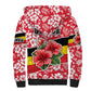 Uganda Sherpa Hoodie - Red Hibiscus Flowers and National Flag Design