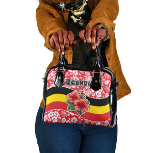 Uganda Shoulder Handbag - Red Hibiscus Flowers and National Flag Design