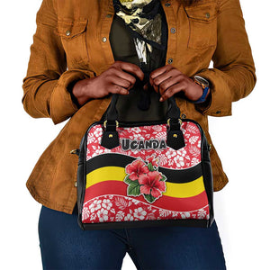 Uganda Shoulder Handbag - Red Hibiscus Flowers and National Flag Design