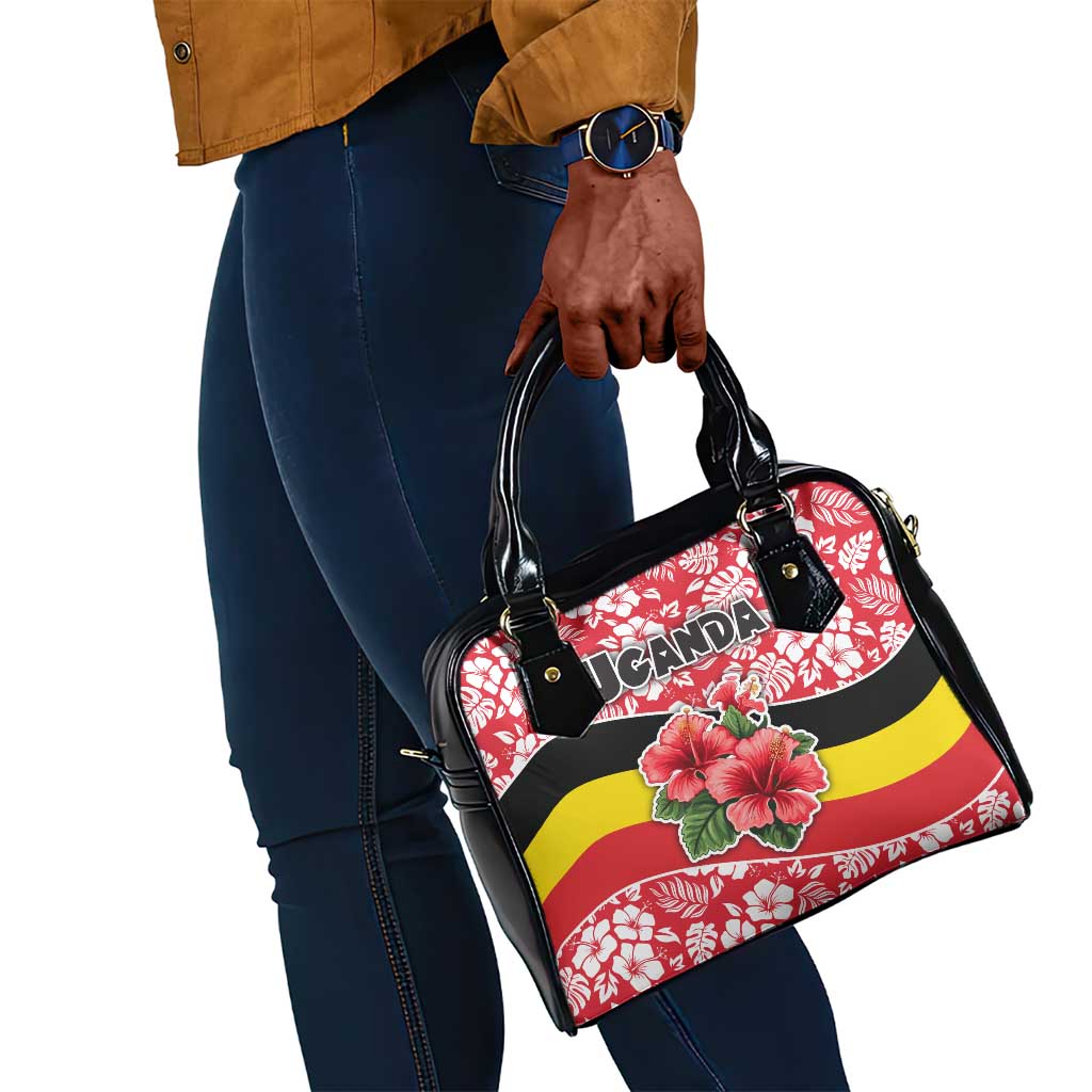 Uganda Shoulder Handbag - Red Hibiscus Flowers and National Flag Design