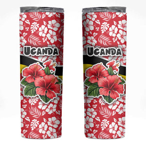 Uganda Skinny Tumbler - Red Hibiscus Flowers and National Flag Design