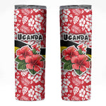 Uganda Skinny Tumbler - Red Hibiscus Flowers and National Flag Design
