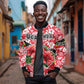 Uganda Sleeve Zip Bomber Jacket - Red Hibiscus Flowers and National Flag Design