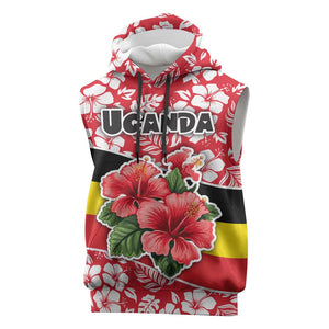 Uganda Sleeveless Hoodie - Red Hibiscus Flowers and National Flag Design - African Pride