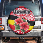 Uganda Spare Tire Cover - Red Hibiscus Flowers and National Flag Design