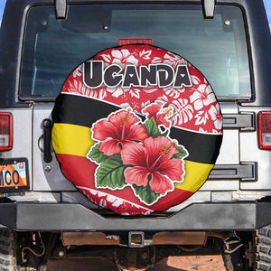 Uganda Spare Tire Cover - Red Hibiscus Flowers and National Flag Design