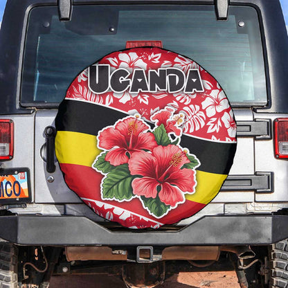 Uganda Spare Tire Cover - Red Hibiscus Flowers and National Flag Design