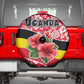 Uganda Spare Tire Cover - Red Hibiscus Flowers and National Flag Design