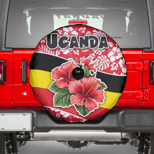 Uganda Spare Tire Cover - Red Hibiscus Flowers and National Flag Design