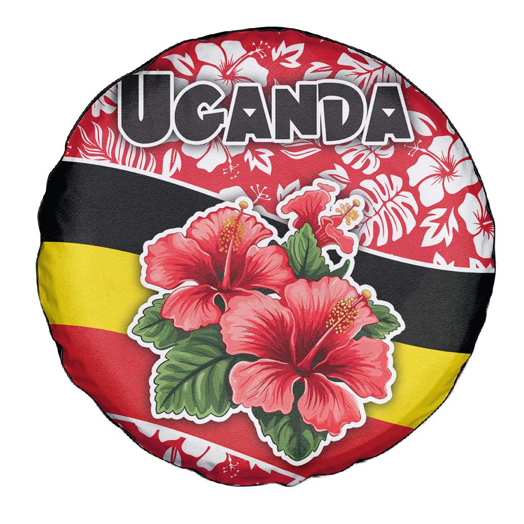 Uganda Spare Tire Cover - Red Hibiscus Flowers and National Flag Design