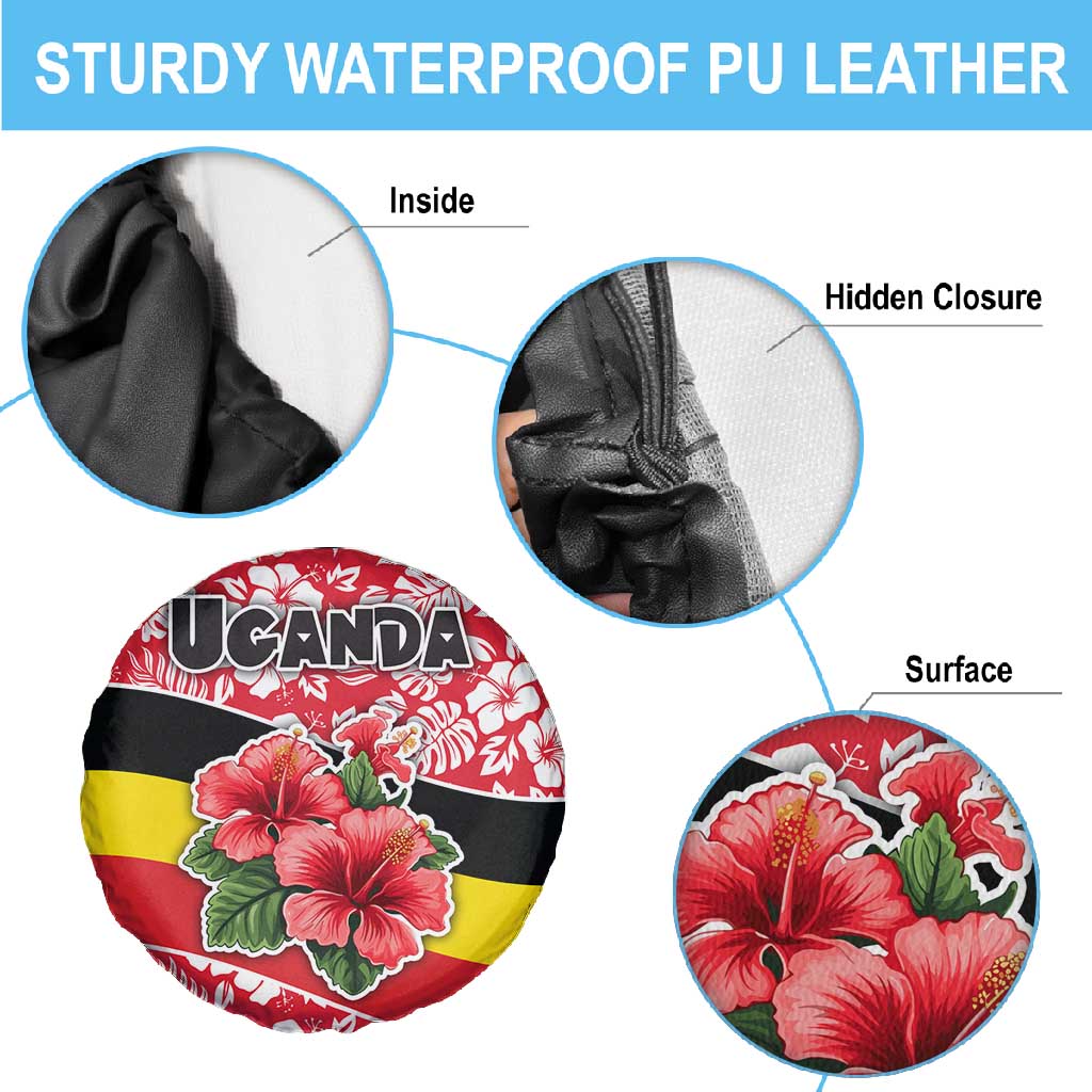 Uganda Spare Tire Cover - Red Hibiscus Flowers and National Flag Design