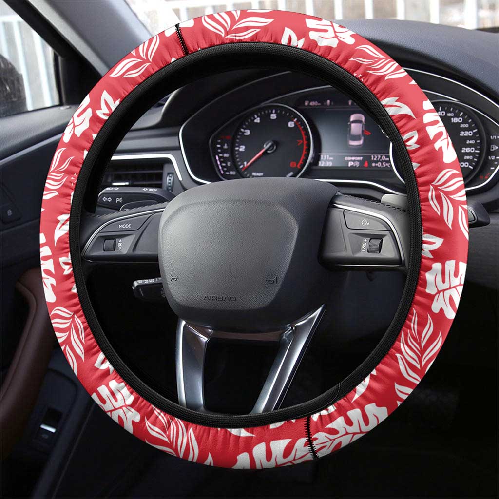 Uganda Steering Wheel Cover - Red Hibiscus Flowers and National Flag Design
