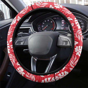 Uganda Steering Wheel Cover - Red Hibiscus Flowers and National Flag Design