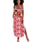Uganda Summer Maxi Dress - Red Hibiscus Flowers and National Flag Design