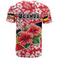 Uganda T shirt - Red Hibiscus Flowers and National Flag Design