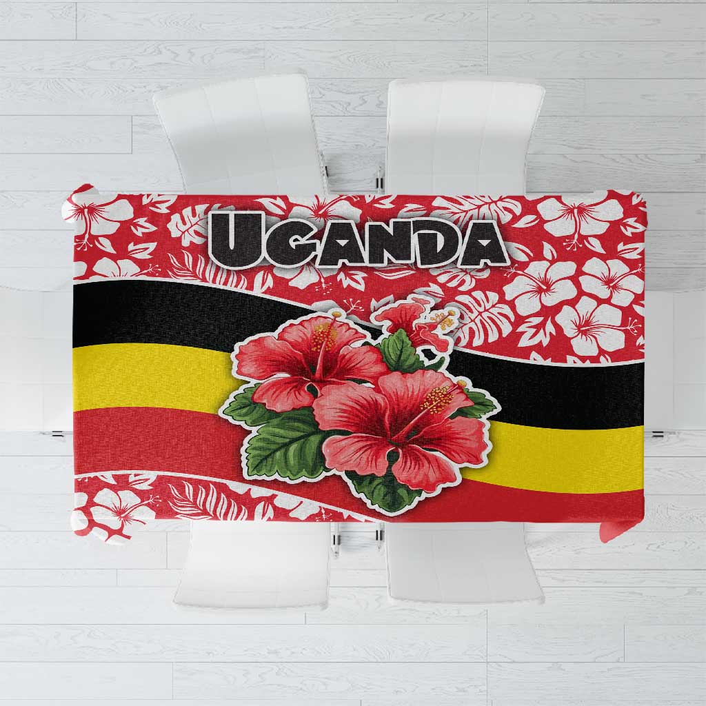 Uganda Tablecloth - Red Hibiscus Flowers and National Flag Design