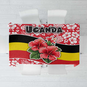 Uganda Tablecloth - Red Hibiscus Flowers and National Flag Design